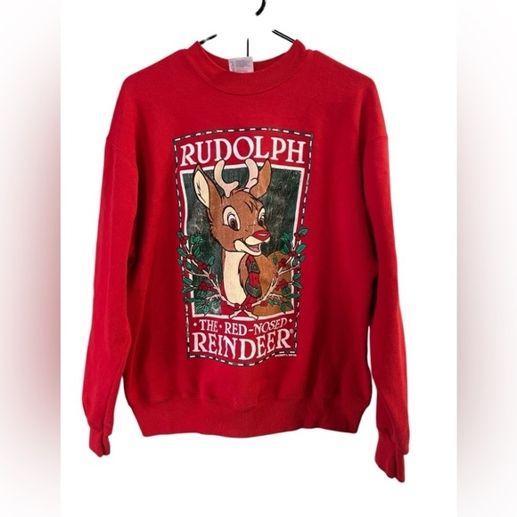 Hanes Sweaters - Vintage Christmas Rudolph red crew neck sweatshirt